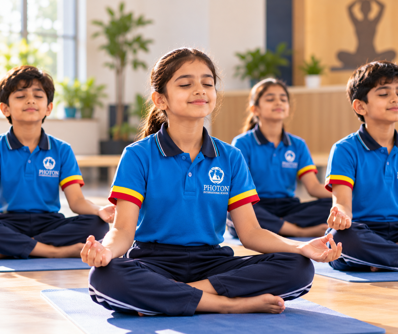 Students practising yoga together